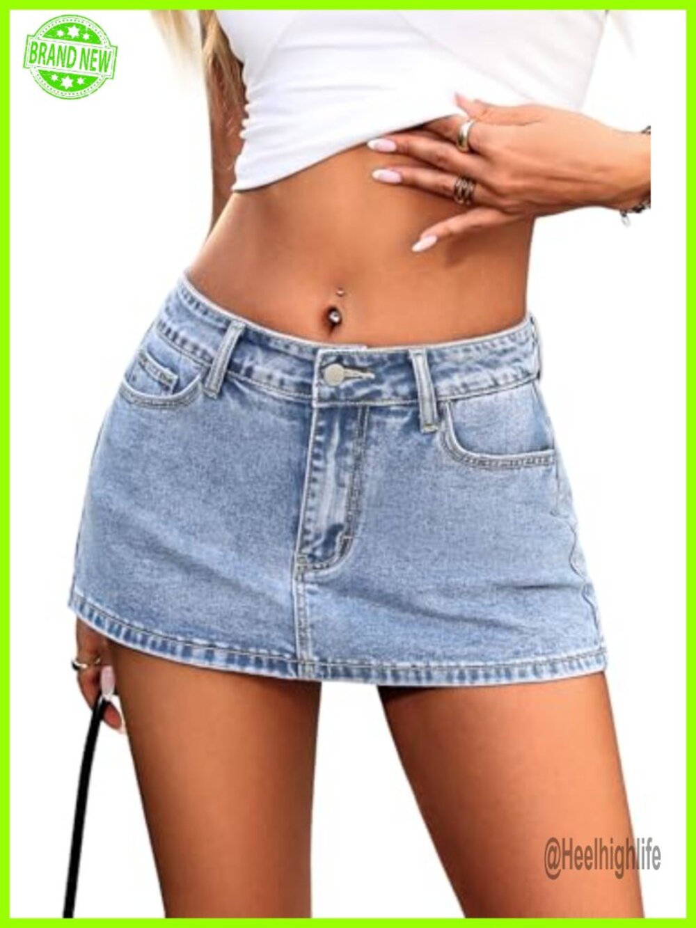 Low Rise Mini Denim Skort with Built-In Shorts Bodycon Stretch